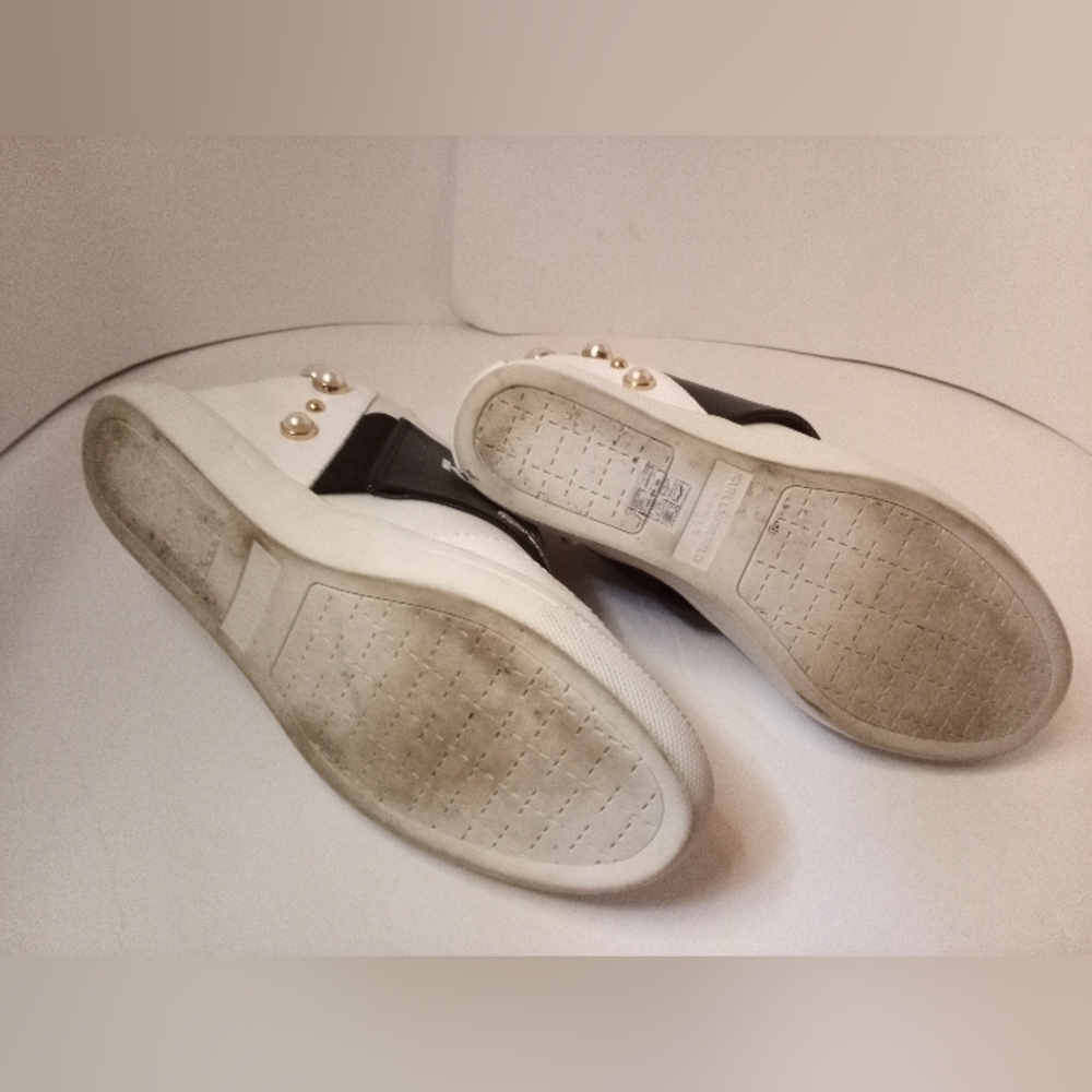 Karl lagerfeld Paris Charsi Women’s 8.5 White Pearl High Heel Sneakers SF - Picture 12 of 13